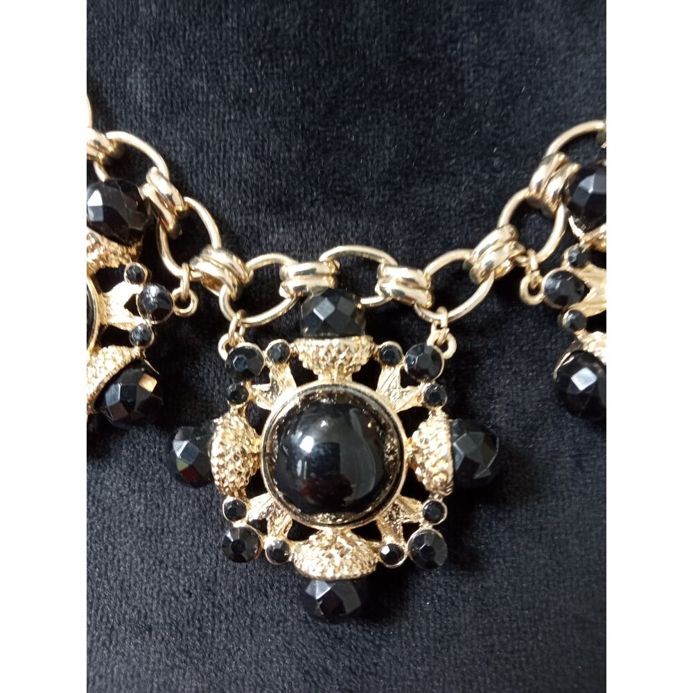Vintage Gold Tone Floral Statement Bib Necklace Chunky Glam Wedding - Picture 2 of 5